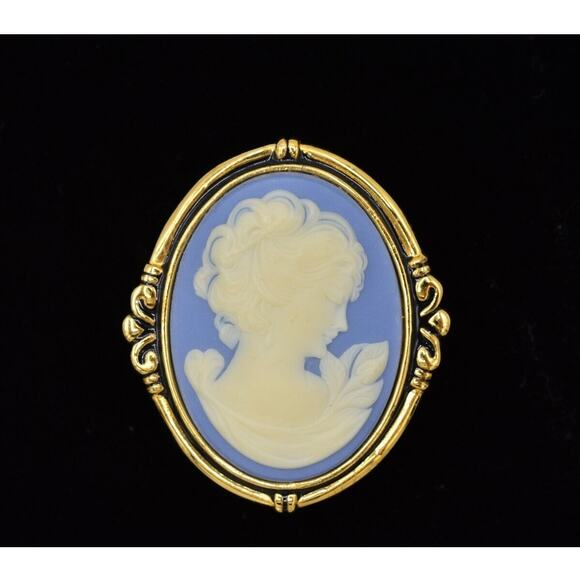 Estee Lauder EMPTY Compact Solid Perfume Enamel Gold Cameo Gold Sky Blue Rare - Picture 1 of 12